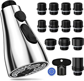 Kitchen Faucet Head Replacement, Pull Down Faucet Spray Head G 1/2, Kitchen Sink Faucet Replacement Parts with 6 Different Adapters by Ifaucet