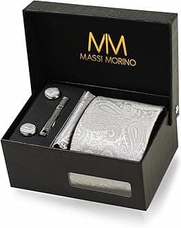 Massi Morino - Men tie set (incl. handkerchief + cufflinks + tie pin) Italian style ties for men