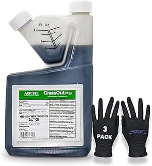 Agrisel GrassOut Max Weed Killer, Targets 50+ Grassy Weeds Without Harming Desired Plants, Pet Safe, Large Area Treatment, Easy Application, Includes 3-Pack of Agrisel Protective Gloves, 16 Ounces