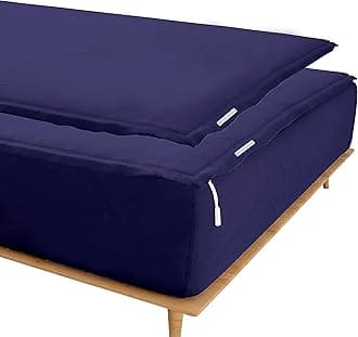 Zip On Sheets™ Zipper Fitted Sheet Queen Size - Upto 16” Inch Deep Pockets - Includes 1 Fitted Sheet Base & 2 Zip-On Sheets - Easy to Use, Sateen Cotton 500 TC Fitted Sheet - Navy Blue