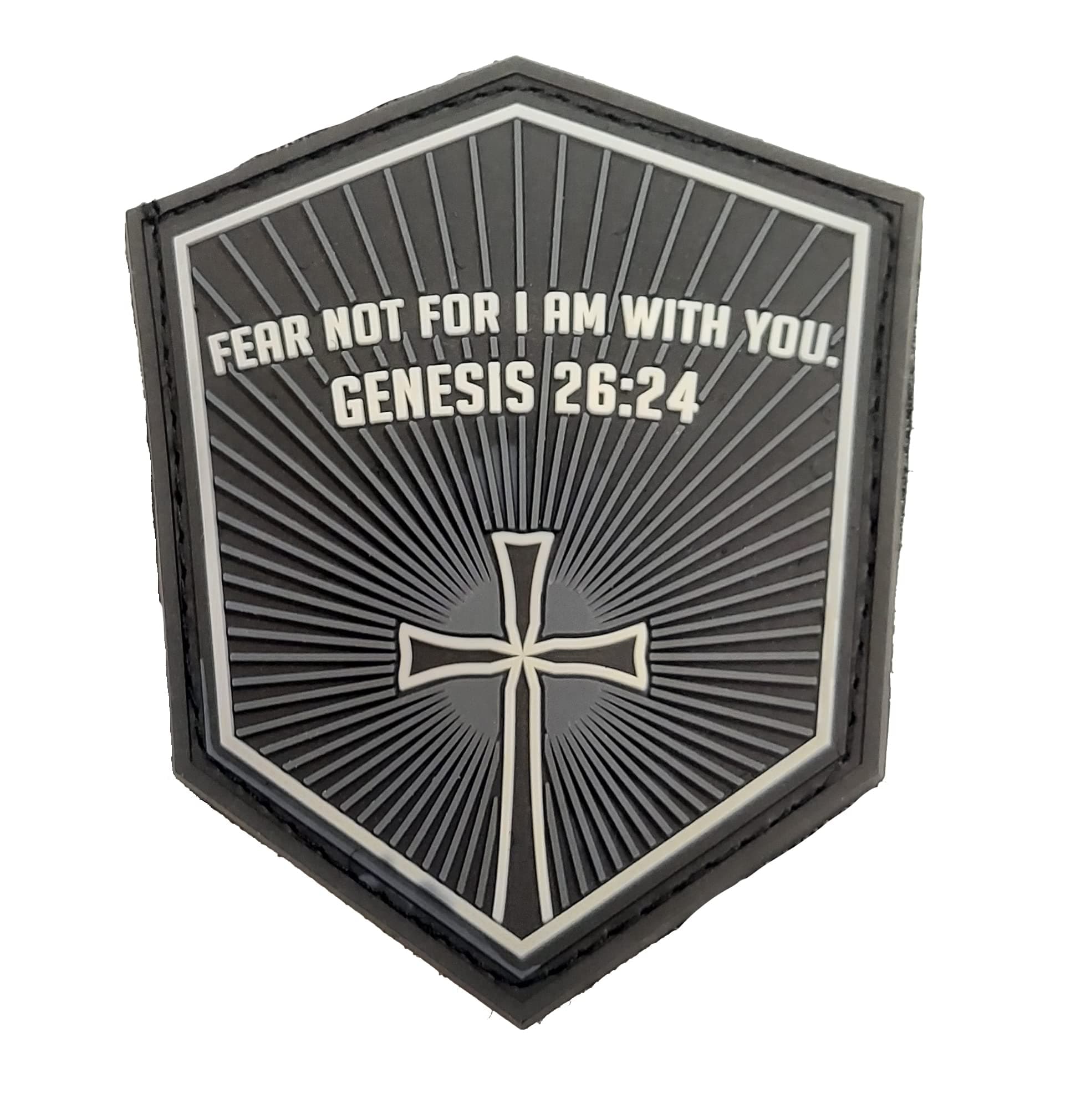 Bastion Tactical Combat Badge PVC Morale Patch Hook and Loop Patch - Genesis 26:24 Gray