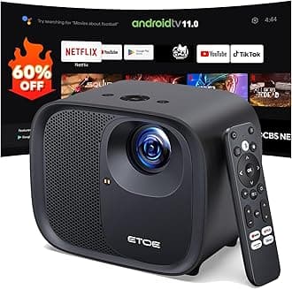 ETOE E3 Pro Mini Projector 4K, Android TV 11.0, Netflix Licensed, 600 ANSI Lumens, 150", Autofocus and Auto Keystone Correction, 2x10W Speakers, Dolby Audio, HDR 10+, Chromecast Built-in