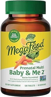 Baby & Me 2 Prenatal Vitamin and Minerals - Vitamins for Women - with Folate (Folic Acid Natural Form), Choline, Iron, Iodine, and Vitamin C, Vitamin D and more - 120 Tabs (60 Servings)