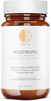 Nootropics Brain Supplement, Unique High Potency Cognitive Enhancer for Energy, Focus, Brain Function, Mental Alertness & Memory with Bacopa Monnieri, Ginkgo, Tyrosine, Theanine, Brain Vitamins
