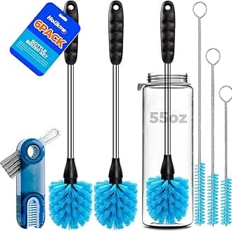 Holikme 6 Pack Brush Set, 14" Long Handle Stainless Steel Cleaner, 3 Straw Brushes, 3-in-1 Cleaning Brush for Water and Baby Bottles, Straws - Blue