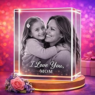 Personalized 3D Crystal Photo - Optional Multicolor Light Base| Gift Box| Customized Laser Etched Picture for Moms, Dads, Birthdays, Mother's day & Celebrations - Rectangular (Small)