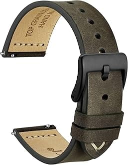 WOCCIWOCCI 20mm Old-fashioned Watch Band for Men, Top Grain Leather, Black Matte Buckle (Grey Brown)