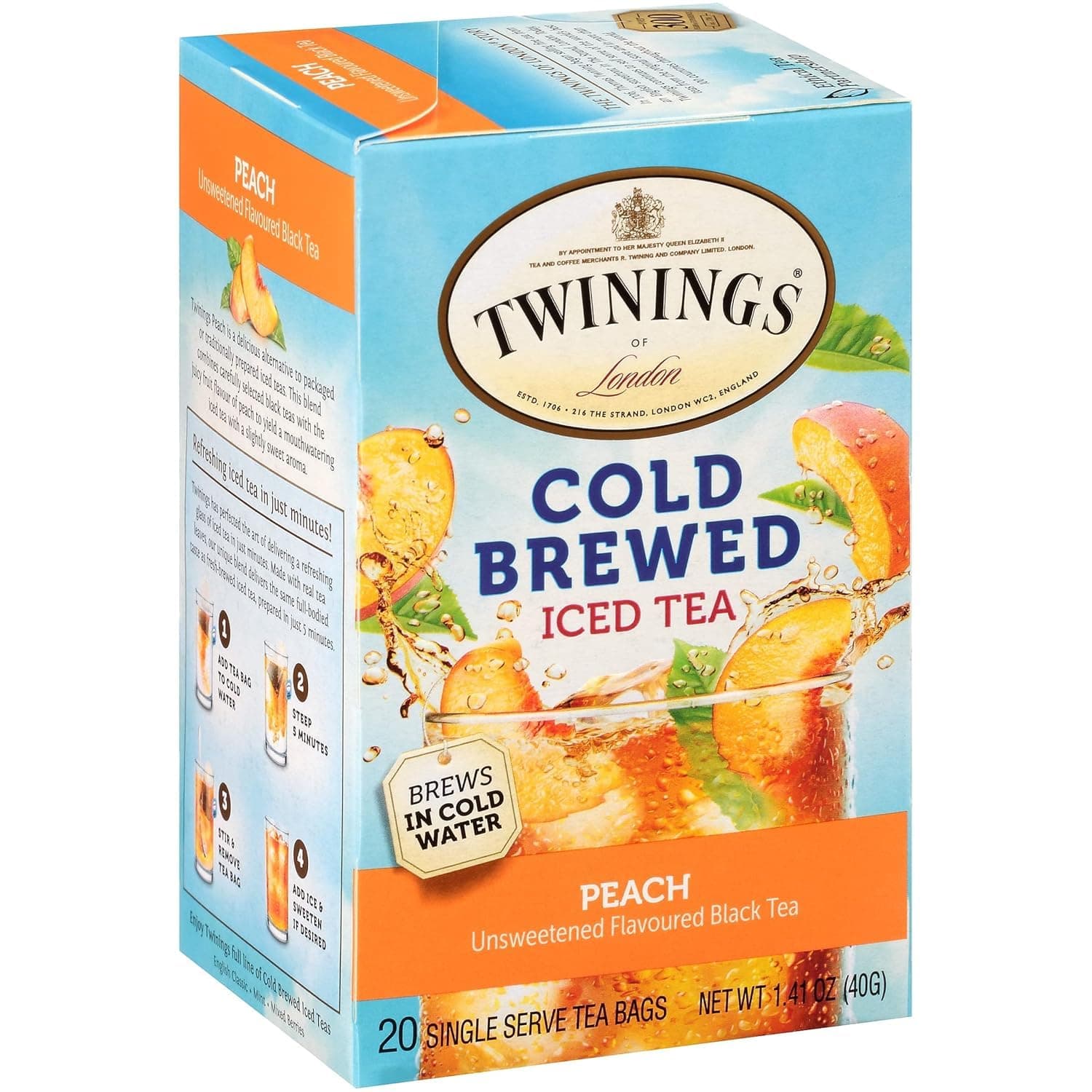 Peach Cold Brewed Iced Tea, 20 Count Box (Pack of 2)