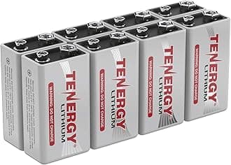 Tenergy9V Lithium Batteries, 1200mah Non-Rechargeable Batteries, 10 Years Shelf Life Lithium 9 Volt Batteries, 8 Pack