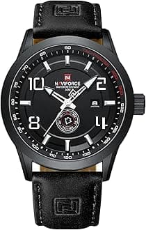 - NAVIFORCE Sport Watches for Men Leather Band Waterproof Quartz Analog Wristwatch Easy to Read with Auto Date