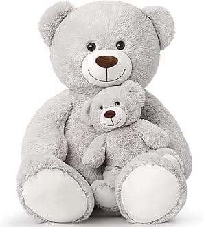 Tezituor Giant Teddy Bear Stuffed Animal 39in, Large Teddy Bear Mommy with Baby, Big Teddy Bear Stuffed Bear for Kids, Girlfriend on Valentine, Christmas, Baby Shower, Gray