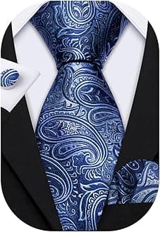 Barry.Wang Men Tie Set Paisley Pocket Square Cufflinks for Men Silk Necktie Wedding