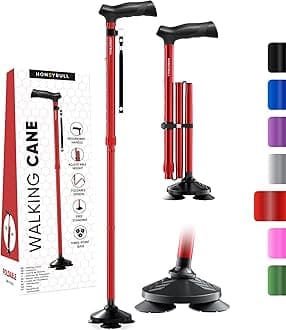 HONEYBULL Walking Cane for Men & Women Foldable, Adjustable, Heavy Duty, Free Standing, All Terrain, Collapsible Walking Sticks for Seniors & Adults