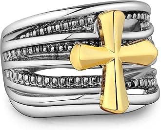 Gold and Silver Statement Rings for Women - Two Tone Rings Vintage Openwork Silver Band Rings Cocktail Jewelry