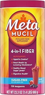 Metamucil, 4-in-1 Fiber Supplement, Psyllium Husk Powder, Sugar-Free Powder, Berry Flavored Drink, 114 Servings