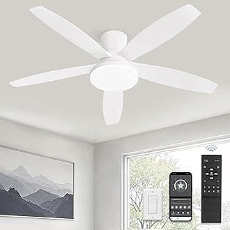 ZMISHIBO 48 inch Ceiling Fans with Lights and Remote/APP Control,White Low Profile Ceiling Fan with Light,Quiet DC Motor,LED Dimmable, Modern Flush Mount Ceiling Fan for Bedroom Indoor/Outdoor Patio
