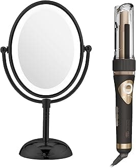 Conair Limited Edition Bundle | INFINITIPRO BY CONAIR Curl Secret Automatic Curling Iron in 3/4-inch Barrel - and - Conair Lighted Makeup Mirror | Black | Amazon Exclusive