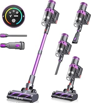 Cordless Vacuum Cleaner, 550W 45Kpa Vacuum Cleaners for Home, Stick Vacuum with Touch Screen, Up to 50 Min, Self-Standing, Lightweight, Rechargeable Cordless Vacuum for Hardwood Floor, Carpet,Pet Hair