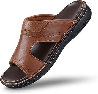 Men's Leather Slides Open Toe Outdoor Slippers Comfort Arch Support Retro Casual Flip Flops Summer Fisherman Slip On Sandals for Men