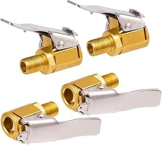 Toolwiz Pack of 4 8 mm Car Valve Lever Plug Compressed Air Tyre Inflator Air Chuck Bicycle Valve Adapter Moment Plug Brass Tyre Inflation Valve Attachment with Thread for Compressed Air Hose