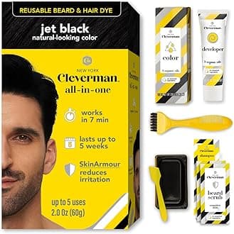 - Reusable Hair & Beard Dye for Men – Jet Black 1.7 | Up to 5 Uses, 7 Minutes | Natural Gray Coverage, No-Drip Cream with SkinArmour® – Cleverman