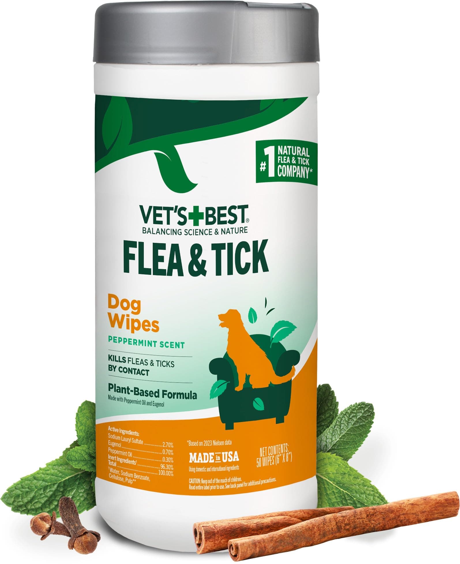 3165810459 Flea and Tick Wipes For Dogs and Cats, White, 50 Wipes