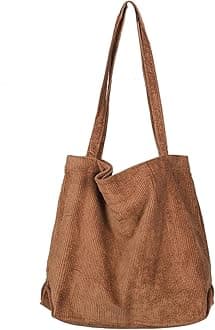 Etercycle Women Corduroy Tote Bag, Casual Handbags Big Capacity Shopping Shoulder Bag with Pocket (Brown)
