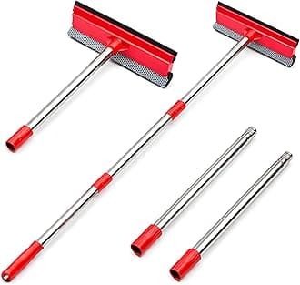 Window Squeegee, 2-in-1 Window Cleaner with 55" Extension Poles, Window Washing Kit, Glass Door Cleaner, Multi-Use Car Windshield Cleaning Tool with Long Handle for High Outdoor Windows