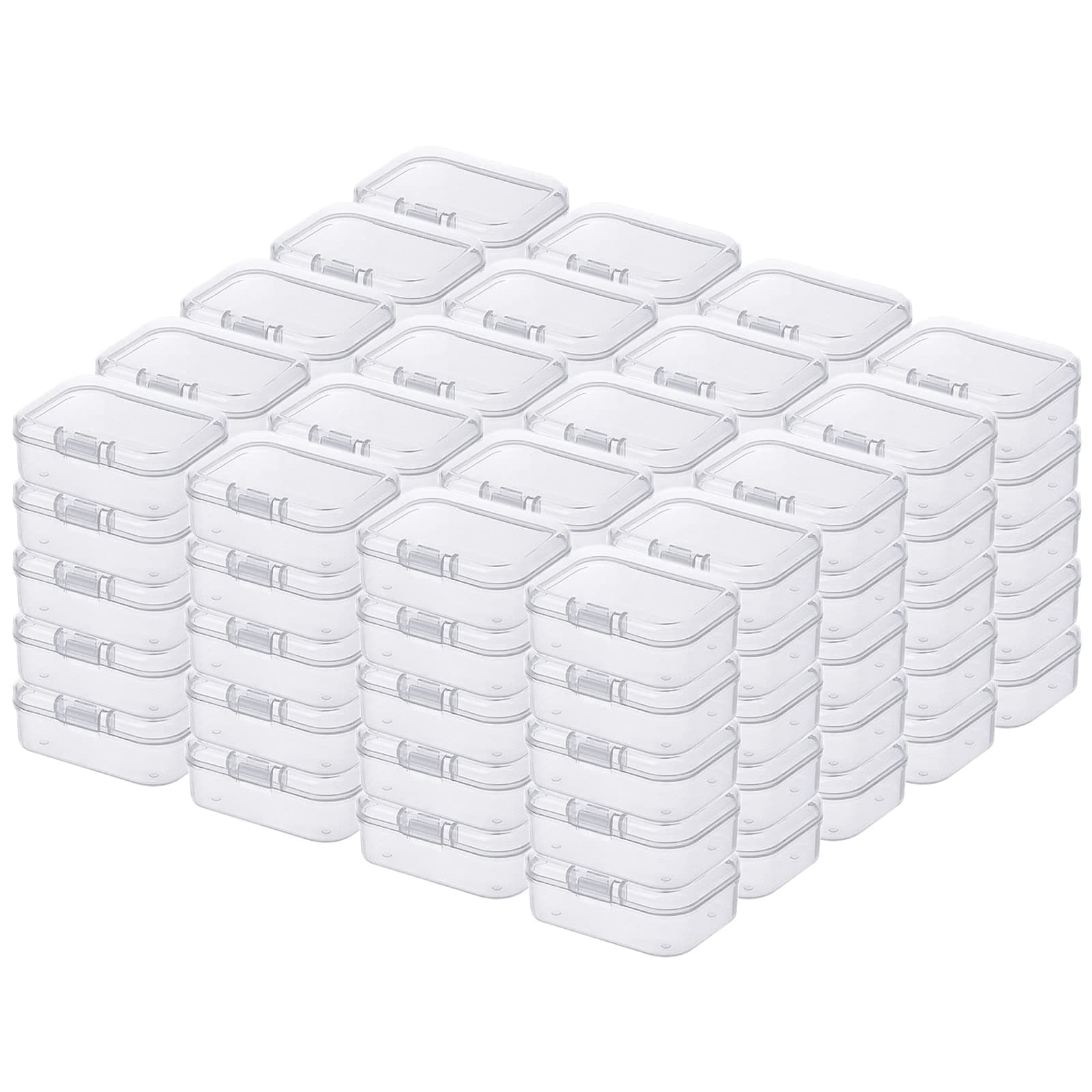 LJY 100 Pcs Mini Rectangle Empty Clear Plastic Storage Boxes with Hinged Lids (55x40x20mm, Clear)