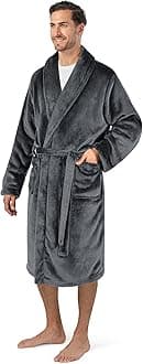 PAVILIA Mens Soft Robe Bathrobe for Men, Lightweight Fleece Male Robe Long Bath Shower Spa