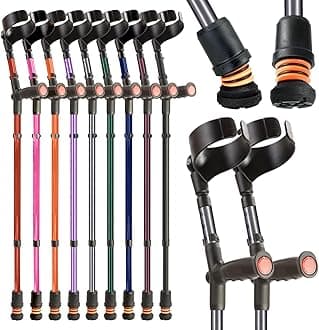 Flexyfoot Shock Absorbing Crutches - Improves Safety, Improves Grip, Reduces Shocks & Jarring (Grey, Pair)