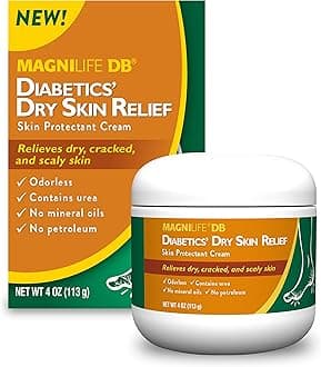 MagniLife DB Diabetics’ Foot Cream for Dry, Cracked & Scaly Skin, 4 oz, Dry Skin Relief, Intense Moisturizing Cream Relieves Rough Heels, Chafed Skin, Unscented, No Petroleum or Mineral Oil