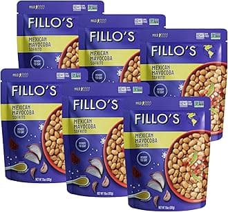 Fillo's Mexican Mayocoba Beans, Ready to Eat Sofrito Beans, 10 oz Pk of 6, Seasoned with Fresh Vegetables, Gluten-Free, Preservative-Free, Microwavable, Non-GMO, Vegan Friendly, Plant Protein