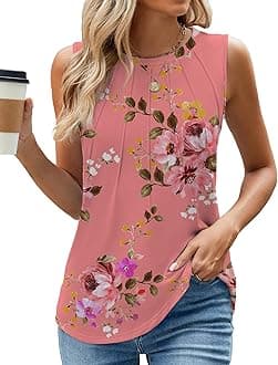 Womens Tank Tops Casual Crew Neck Pleated T Shirts Cute Blouse Tunic Sleeveless Top Fashion Clothes 2025