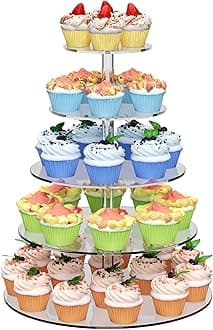 weddingwish 5 Tier Round Cupcake Stand for 50 Cupcakes, Acrylic Cupcake Display Stand, Clear Cupcake Tier Stand, Cupcake Holder Stand for Birthday Party Baby Shower