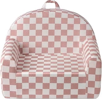 Blissful Diary Toddler Chair, Snuggly Soft Kids Sofa Chair, Supportive Toddler Couch for Boys and Girls, Kids Furniture for Baby Gift, Blush Checkered
