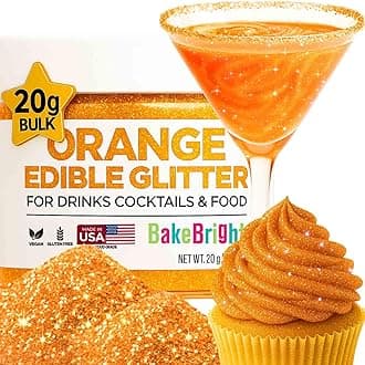 Bulk 20g Orange Edible Glitter for Drinks | Premium Orange Tangerine Edible Glitter for Cakes Drink - Shimmer Glitters Cake Decorations for Strawberries Cocktail Shimmering