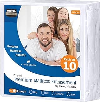 Utopia Bedding Premium Waterproof Bed Bug Mattress Cover, Queen Zippered Mattress Protector, 14 Inches Deep, Dust Mite Proof 6-Sided Mattress Encasement for Bed (Pack of 10)