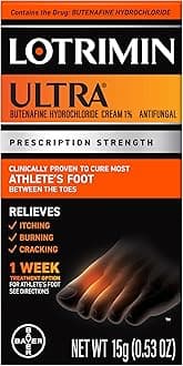 Ultra 1 Week Athlete's Foot Treatment, Prescription Strength Butenafine Hydrochloride 1%, Cures Most Athlete’s Foot Between Toes, Cream, 53 Ounce (15 Grams) (Packaging May Vary)