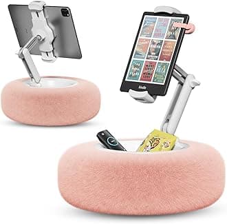 Tablet Pillow Stand for Reading, Adjustable Tablet Pillow Stand for Lap with Detachable Bowl, Fits 4.7"-13" Kindle/Phones/Tablets, Watch Videos, Stream Media, Pink