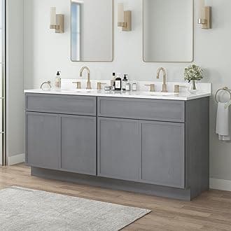 Vanity Art 66 Inch Bathroom Vanity Base Cabinet Double Sink Top (Without Sink), Soft Closing Door, Storage Unassembled Cabinet, Smoke Grey, 2ea 33 Inch Cabinet Combo