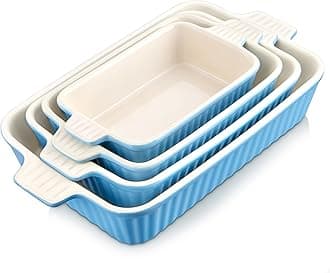 MALACASA Casserole Dishes for Oven, Porcelain Baking Dishes, Ceramic Bakeware Sets of 4, Rectangular Lasagna Pans Deep with Handles for Baking Cake Kitchen, Blue (9.4"/11.1"/12.2"/14.7"), Series