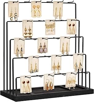 Earring Display Stands for Selling, Earring Rack Display Holder Stand, Jewelry Display for Selling Earring Cards, Bracelets, Hair Accessories, Rings, Necklaces (Black Wood, Common Size)