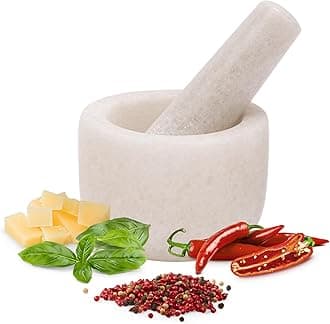 H&S Alliance Mortar and Pestle Set - Premium Stone Pestle and Mortar Grinder - Spice Herb Small Grinder for Kitchen - Pesto Guacamole Maker - 8.5cm (3.3") Diameter - White Marble