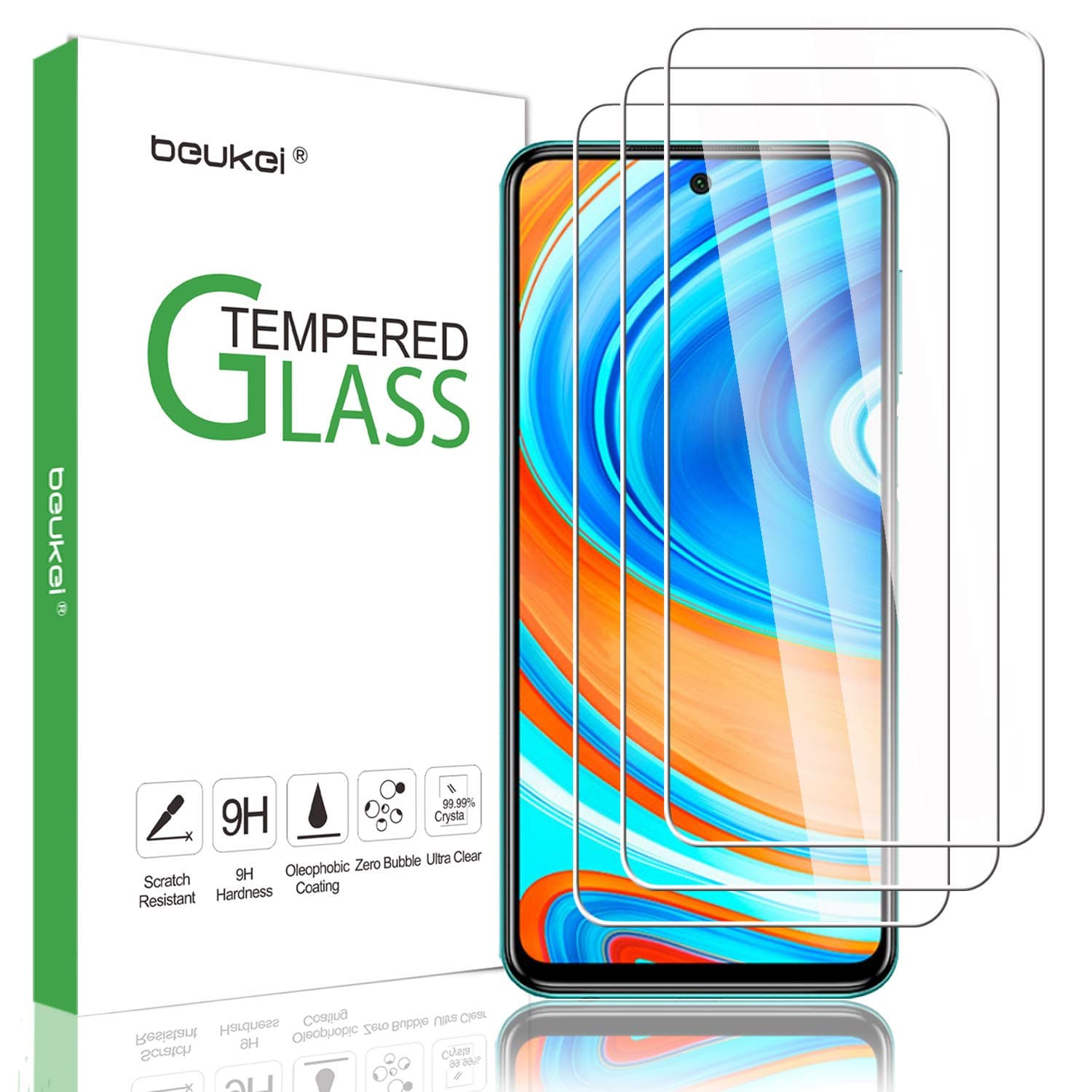 beukei (3 Pack) for Xiaomi Redmi Note 9S / Redmi Note 9 Pro 5G / Redmi Note 9 Pro Screen Protector Tempered Glass, Anti Scratch, Bubble Free (Not Fit for Redmi Note 9)
