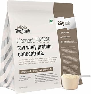 Whey Protein Concentrate Unflavoured |1 kg (2.2 lbs) | 26g Protein per scoop | 6.4g BCAA | No Adulteration | Clean and Light | Muscle Building | Vegetarian