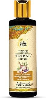 Indie Tribal Adivasi Hair Oil Based on Hakki Pikki Tribe’s Hair Care Formula with 50+ potent ingredients including Moringa, Bhringraj, Hibiscus, Heena, Blackseed & Rosemary Oil