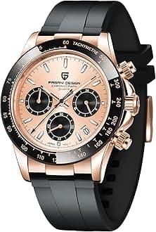 Pagani Design Men's Chronograph Watch - Japanese VK63 Quartz Movement Analog Watch for Man with Ceramic Bezel, 100M Waterproof & Rubber Strap | Premium Wrist Watch for Man