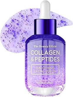 The Beauty Elixir Collagen Peptides Anti Aging Facial Serum - Wrinkle Reduction Firming Hydrating Nourishing & Lightweight - All Skin Types, Vegan, Cruelty Free Korean Skincare - 1.69 fl. Oz