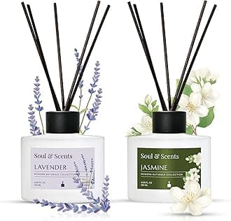Soul & Scents Lavender and Jasmine Reed Diffuser Set - 120ml with Free 6 Fiber Reed Sticks Each| Toxin Free & Stress Relief| Long Lasting | Room Freshener for Home, Bedroom & Office| Combo Pack of 2